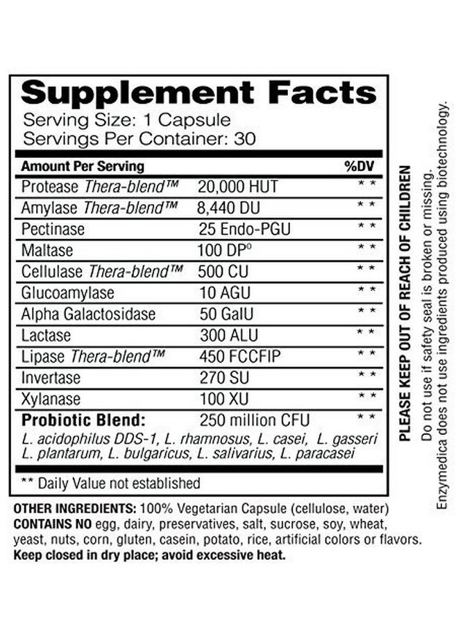 ENZYMEDICA - Digest Basic + Probiotics Essential Digestive Enzymes With Probiotics 30 Capsules Ffp - Image 1