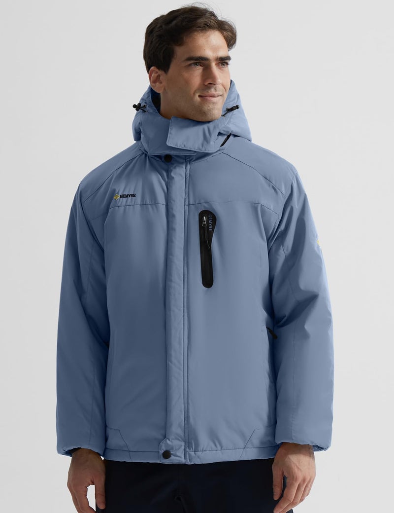 GEMYSE Men's Ski Snow Jacket Warm Winter Waterproof Coat Snowboard Rain Jacket Hooded Windproof Windbreakerï¼ˆHaze Blue,X-Largeï¼‰ - Image 2
