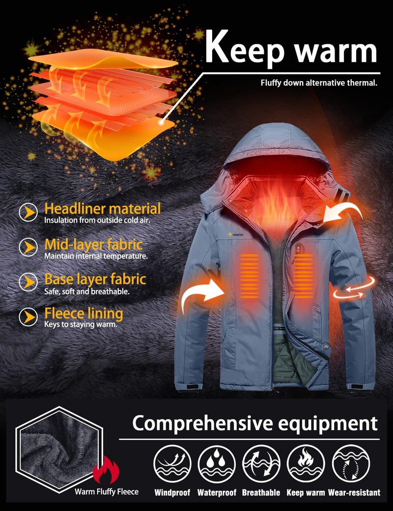GEMYSE Men's Ski Snow Jacket Warm Winter Waterproof Coat Snowboard Rain Jacket Hooded Windproof Windbreakerï¼ˆHaze Blue,X-Largeï¼‰ - Image 4