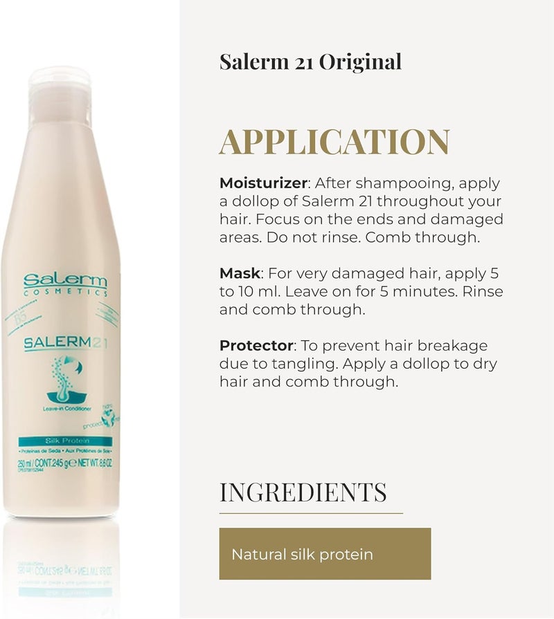 Salerm 21 Silk Protein Leave-In Conditioner 250ml for Damaged Hair - Image 4