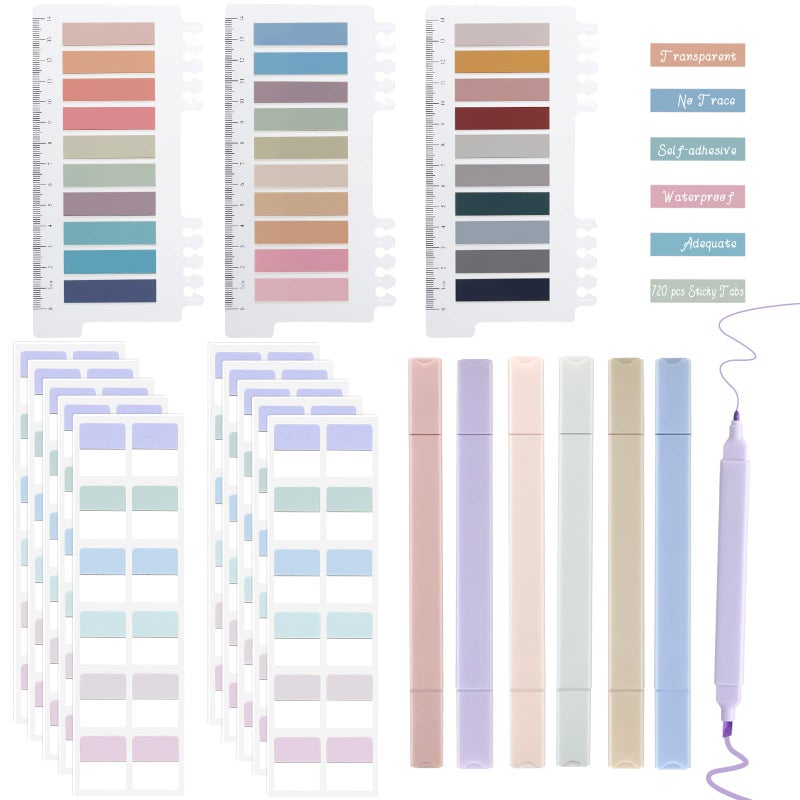 Roamall Book Annotation Kit Book AnnotationTabs 720PCS Sticky Tabs for Reading Flag Tabs with 6PCS Pastel Highlighters Bible Reading File Tabs for Book Annotation Supplies - Image 1