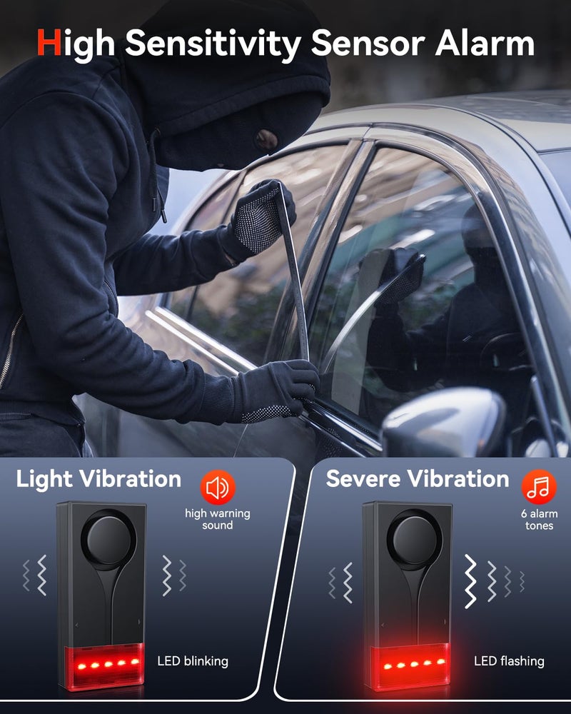 ELECTOP Car Anti-Theft Vibration Alarm, ELECTOP 108dB Automobile Vibration Sound & Light Alarm, Wireless Remote Car Alert Vehicle Security Alert System Automotive Warning Interior Safety Red Light - Image 3