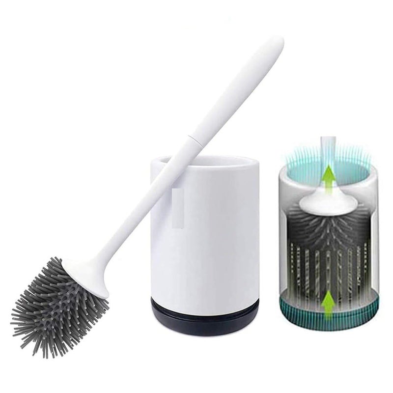 REDUCK Silicone Toilet Brush and Holder Set Bathroom Toilet Brush with Soft Bristles TPR Silicone Bristles for Effective Cleaning Sturdy Plastic Base Easy Storage White