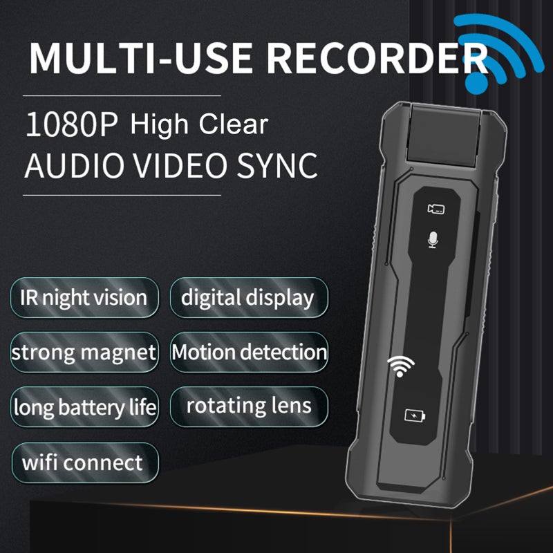 كاميرا جسدية صغيرة (Mini Body Cam) كاميرا جسدية شخصية مسجل فيديو عالي الوضوح بدقة 1080P مع تسجيل صوت وبصر ليل وحياة بطارية طويلة وعندسة دوارة للرياضات الخارجية - Image 2