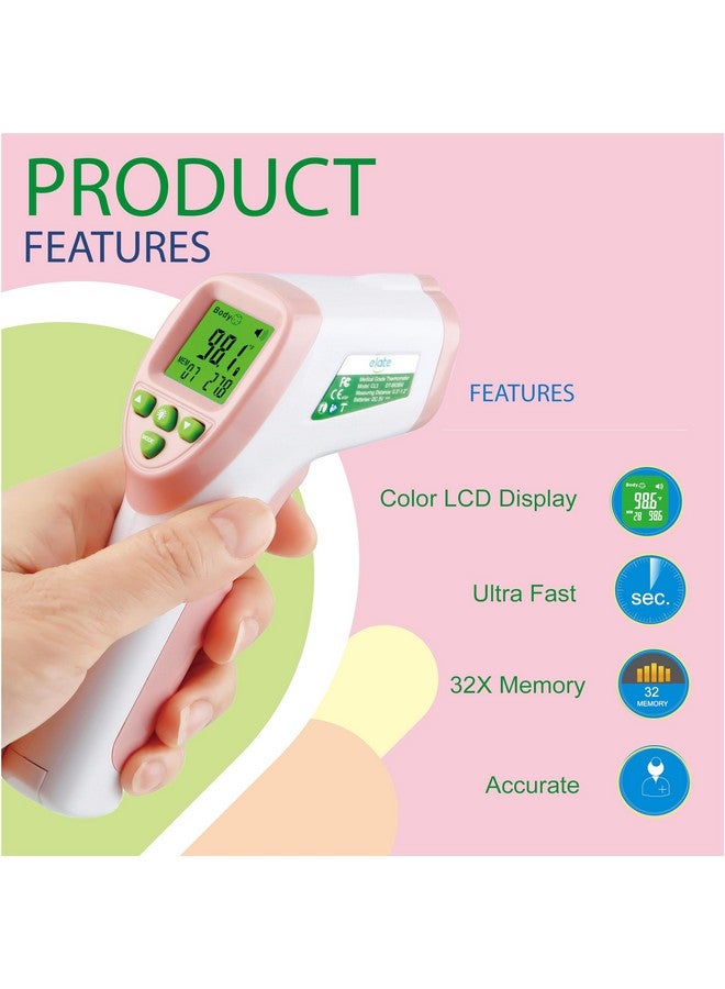 ELATE No Touch Forehead Thermometer - Medical Grade Non-Contact Infrared for Babies, Kids & Adults - Instant Read, Accurate, Hygienic - Color-Coded Screen, FSA HSA Eligible - Pink - Image 1