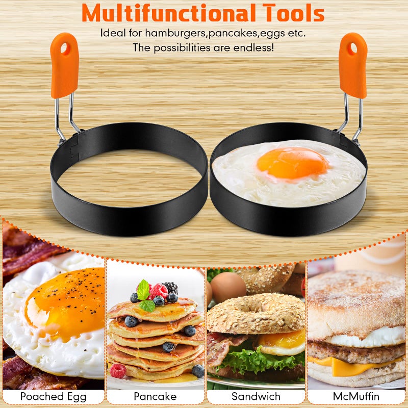 Patelai 6 Pcs Egg Ring Pancake Ring Set Stainless Steel Fried Egg Molds Griddle Pancake Shapers with Silicone Handle for Breakfast Omelette Sandwich (Round Style,4, 6, 8 Inch) - Image 4