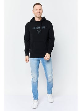 American Eagle Men Long Sleeves Brand Logo Hoodie, Black  - Image 3