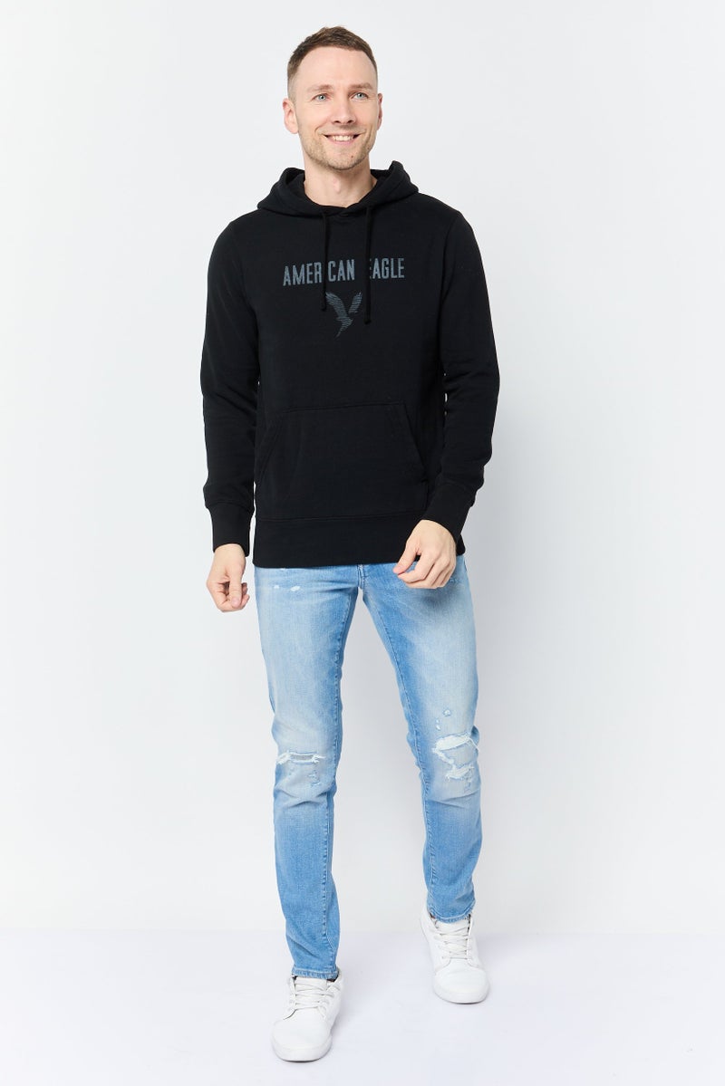 American Eagle Men Long Sleeves Brand Logo Hoodie, Black - Image 3