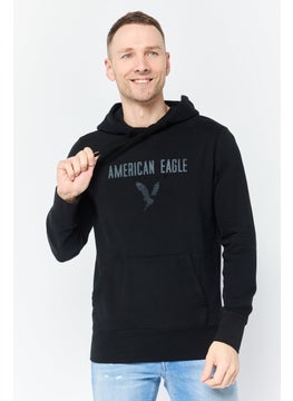 American Eagle Men Long Sleeves Brand Logo Hoodie, Black  - Image 1