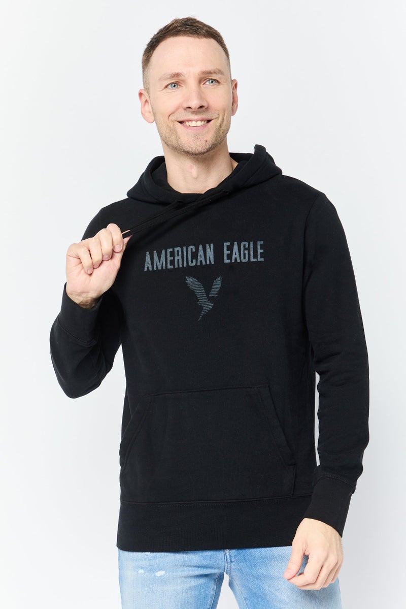 American Eagle Men Long Sleeves Brand Logo Hoodie, Black - Image 1