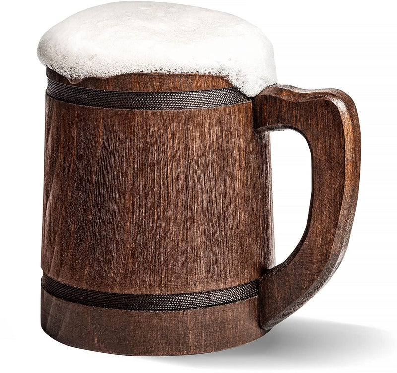 HOZPROM 20 oz Handmade Root Beer Stein 600 ml  Flagon Metal Mugs with Handle Medevil  Wood Viking Renissance Thousand Beers Tankard Fantasy Ring Keg Mug  Vaso Cervecero Pirata Metal Wooden Cup 
