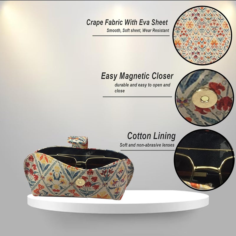 STYLE BITE Store STYLE BITE Handmade Fabric Sunglasses Case with Floral Print | Eyeglass Case for Women & Men | Soft Padded Spectacle Holder with Magnetic Button | Travel Glasses Pouch - Image 2