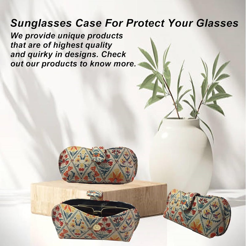 STYLE BITE Store STYLE BITE Handmade Fabric Sunglasses Case with Floral Print | Eyeglass Case for Women & Men | Soft Padded Spectacle Holder with Magnetic Button | Travel Glasses Pouch - Image 3