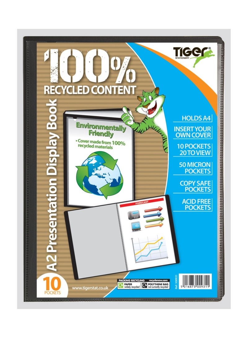TIGER A2 Presentation Display Book, 10 Pockets/20 View Front presentation cover Copy safe Acid free Individual poly sleeve, 50 micron pockets - Image 2