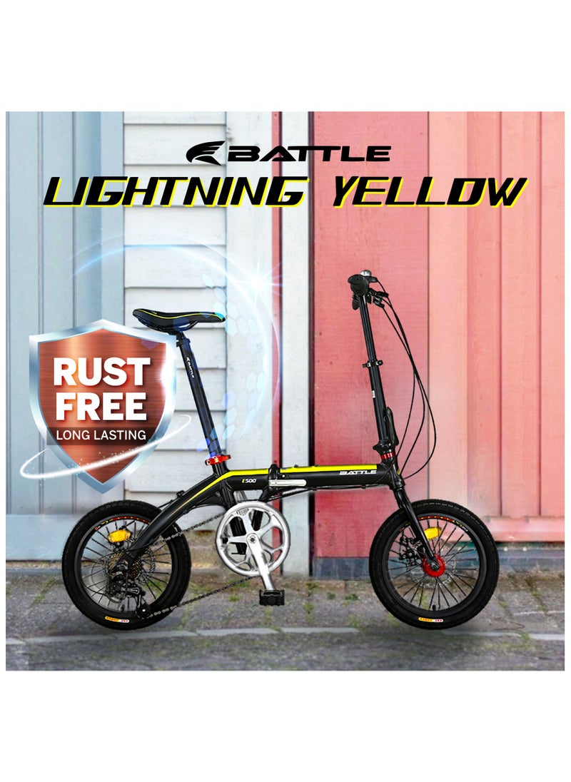 Battle BATTLE 16 Inch Lightweight Folding Bike - Foldable Bicycle For Men & Ladies & Kids (Lightning Yellow)  - Image 1
