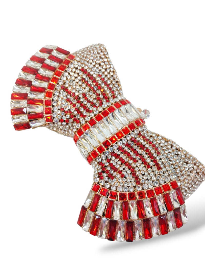 أركاد حقيبة كلاتش نسائية من أركاد للسهرات والحفلات بشكل فيونكة مزينة بالكريستال الأحمر والذهبي مع سلسلة - Image 5