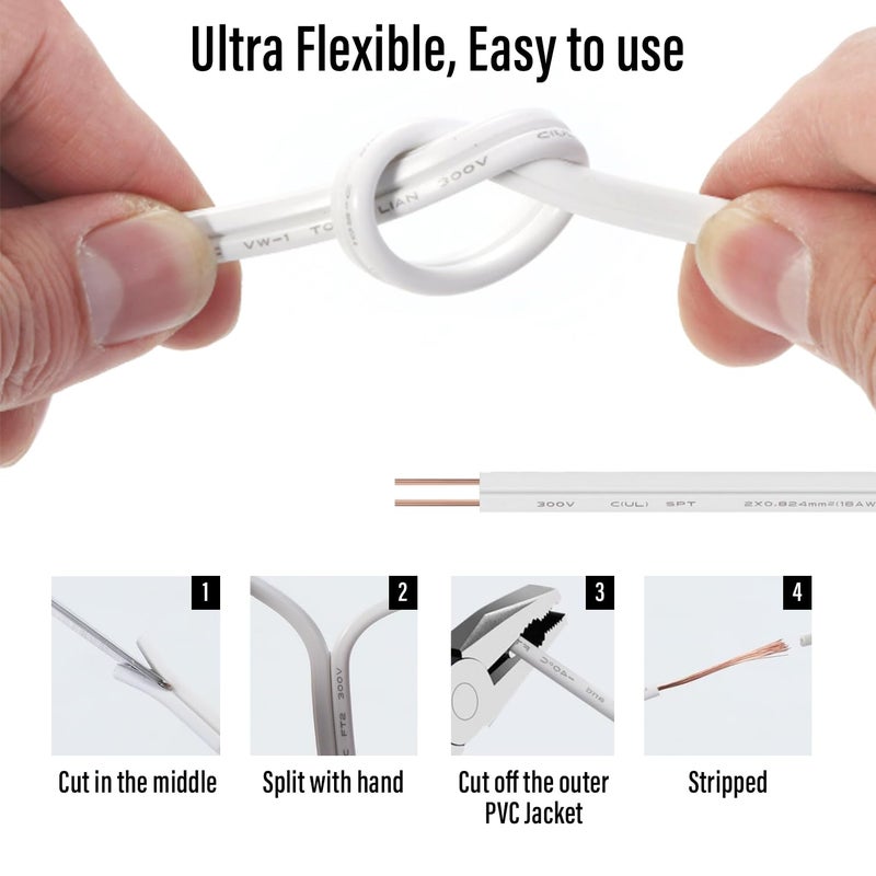 Electrical Cable Wire, 2-Core Copper, White PVC Insulated Twin Flexible Copper Cable for Extension Power Wire Home Small Electrical Wiring (WHITE-0.75MM, 2.5 METER) - Image 4