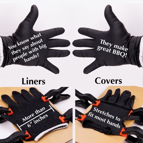 Charbasil Grilling Glove Kit – 2 Heat Resistant Liners – 30 Black Nitrile Gloves – Disposable BBQ Gloves with Washable Heat-Resistant Liners – Replaceable Cover Oven Mitt for Barbecue and Smoking Meat - Image 5