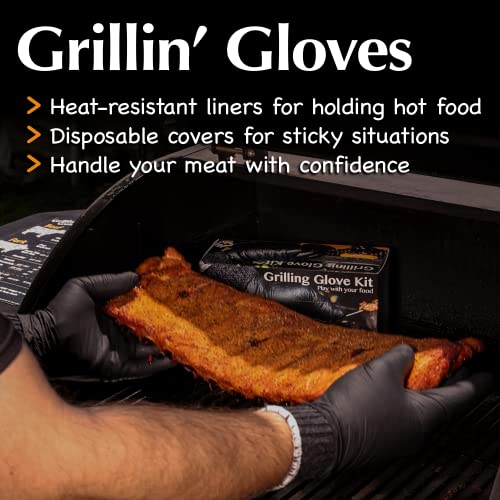 Charbasil Grilling Glove Kit – 2 Heat Resistant Liners – 30 Black Nitrile Gloves – Disposable BBQ Gloves with Washable Heat-Resistant Liners – Replaceable Cover Oven Mitt for Barbecue and Smoking Meat - Image 2