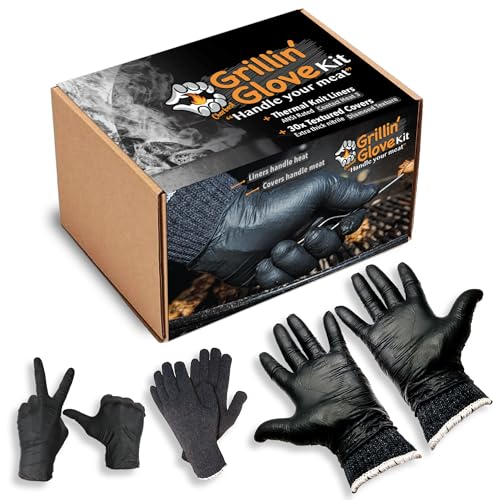 Charbasil Grilling Glove Kit – 2 Heat Resistant Liners – 30 Black Nitrile Gloves – Disposable BBQ Gloves with Washable Heat-Resistant Liners – Replaceable Cover Oven Mitt for Barbecue and Smoking Meat - Image 1