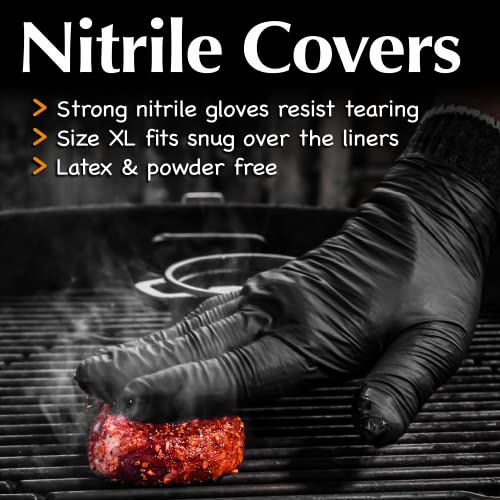 Charbasil Grilling Glove Kit – 2 Heat Resistant Liners – 30 Black Nitrile Gloves – Disposable BBQ Gloves with Washable Heat-Resistant Liners – Replaceable Cover Oven Mitt for Barbecue and Smoking Meat - Image 4