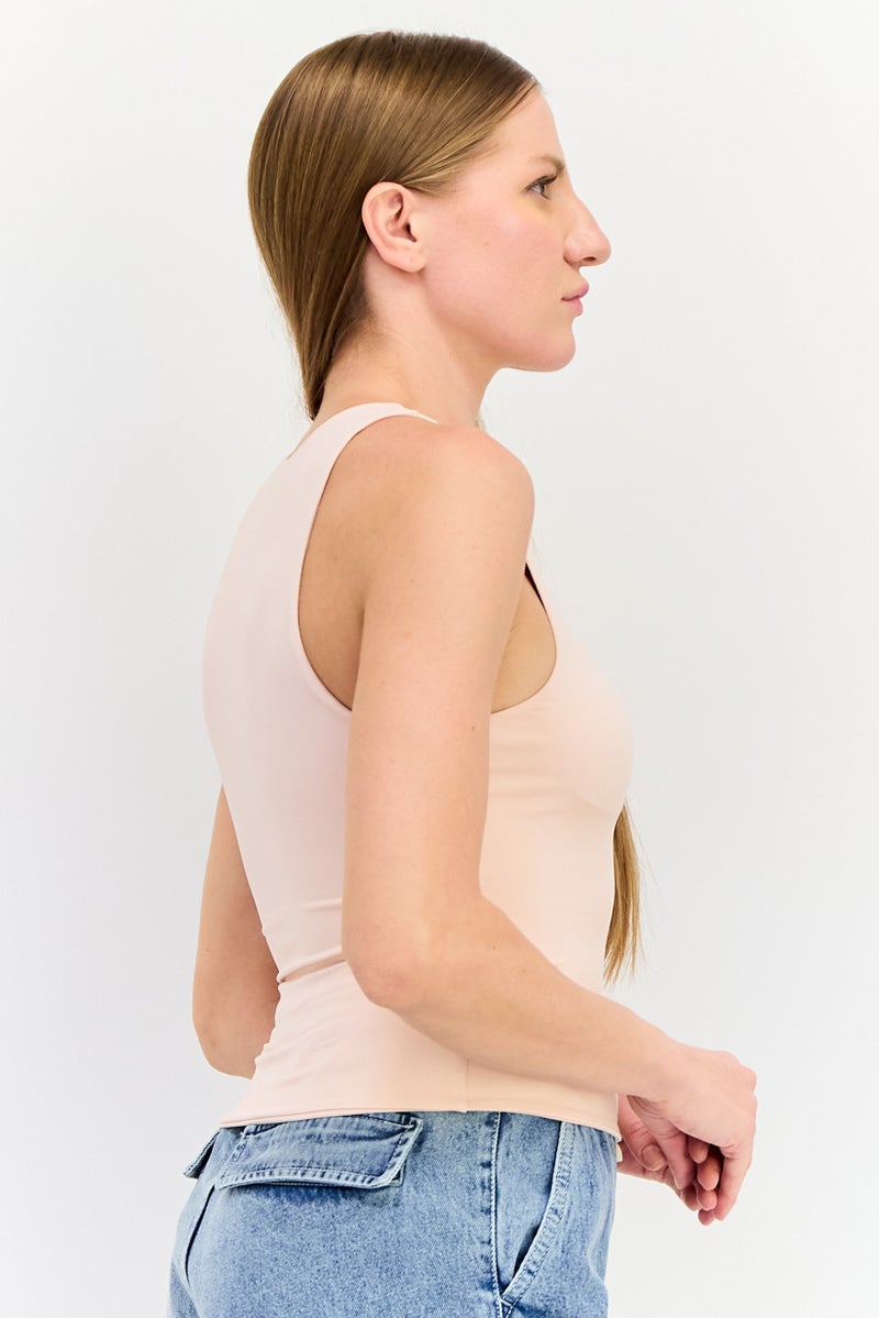 Kathy Ireland Women Crew Neck Sleeveless Solid Tank Top, Light Pink  - Image 2