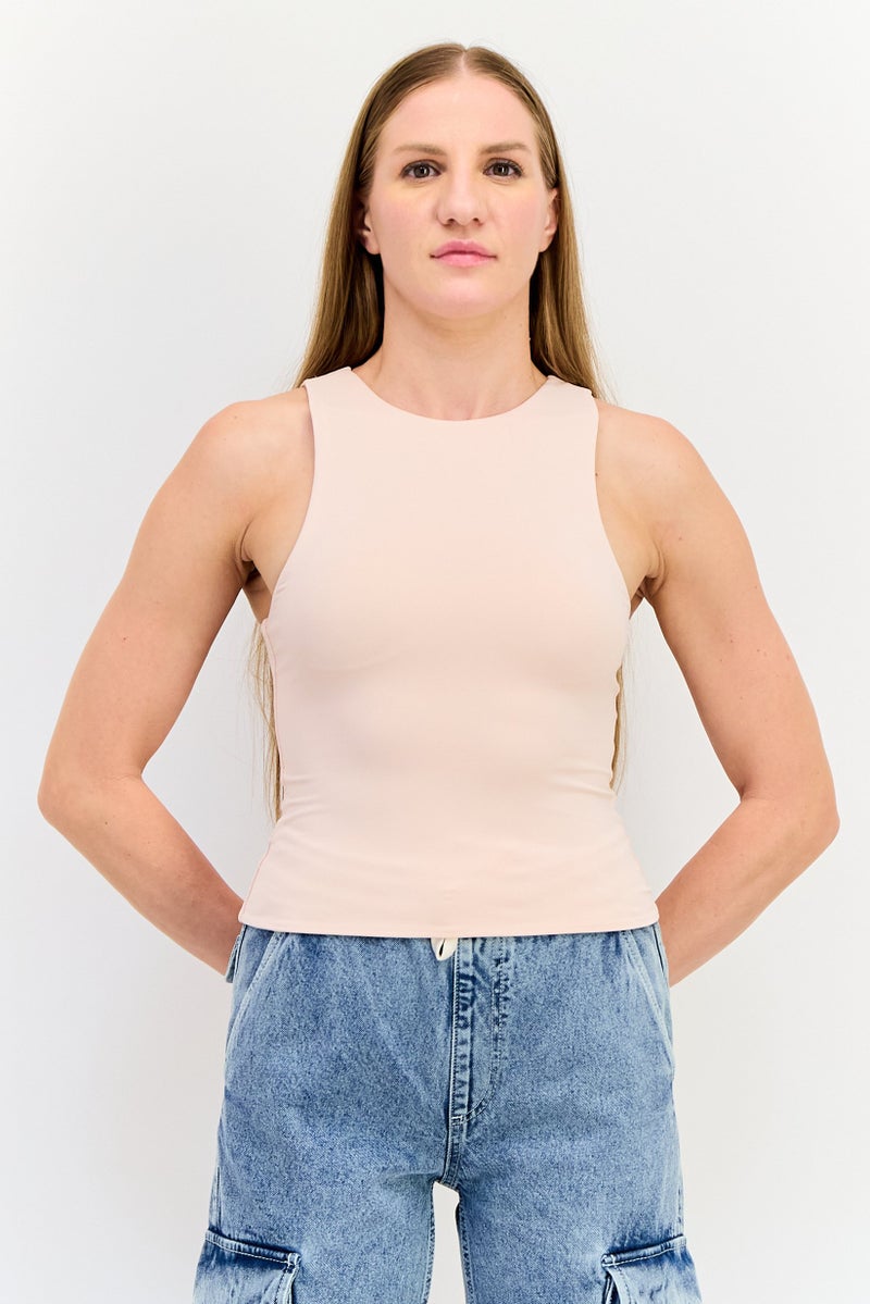 Kathy Ireland Women Crew Neck Sleeveless Solid Tank Top, Light Pink  - Image 1
