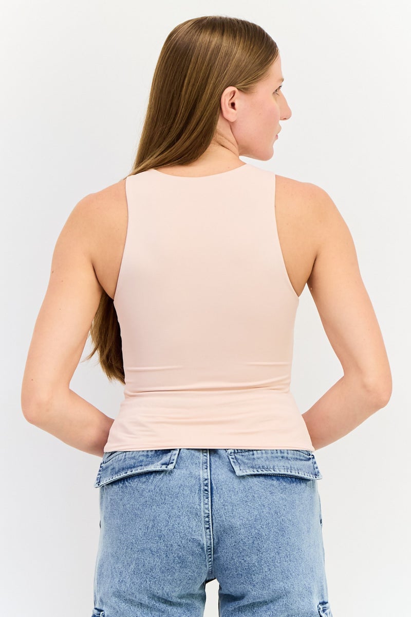 Kathy Ireland Women Crew Neck Sleeveless Solid Tank Top, Light Pink  - Image 4