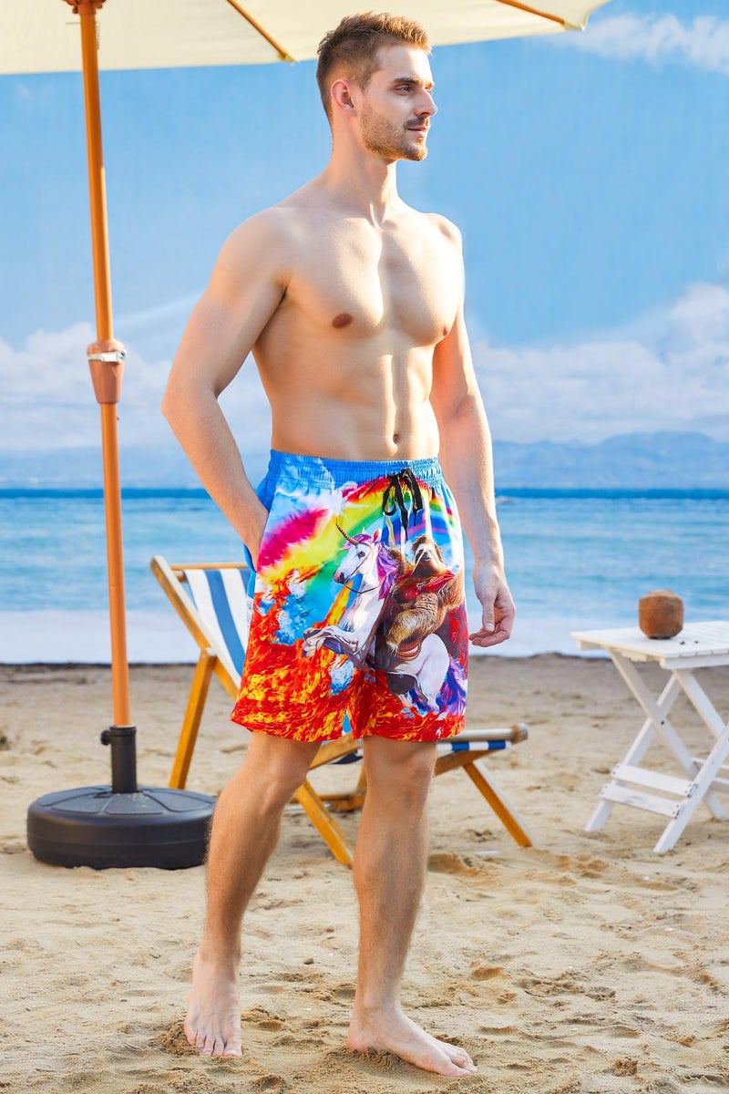 uideazone Mens Sloth Swim Trunks Quick Dry Rainbow Printed Board Shorts Swimming Trunks with Mesh Lining - Image 4