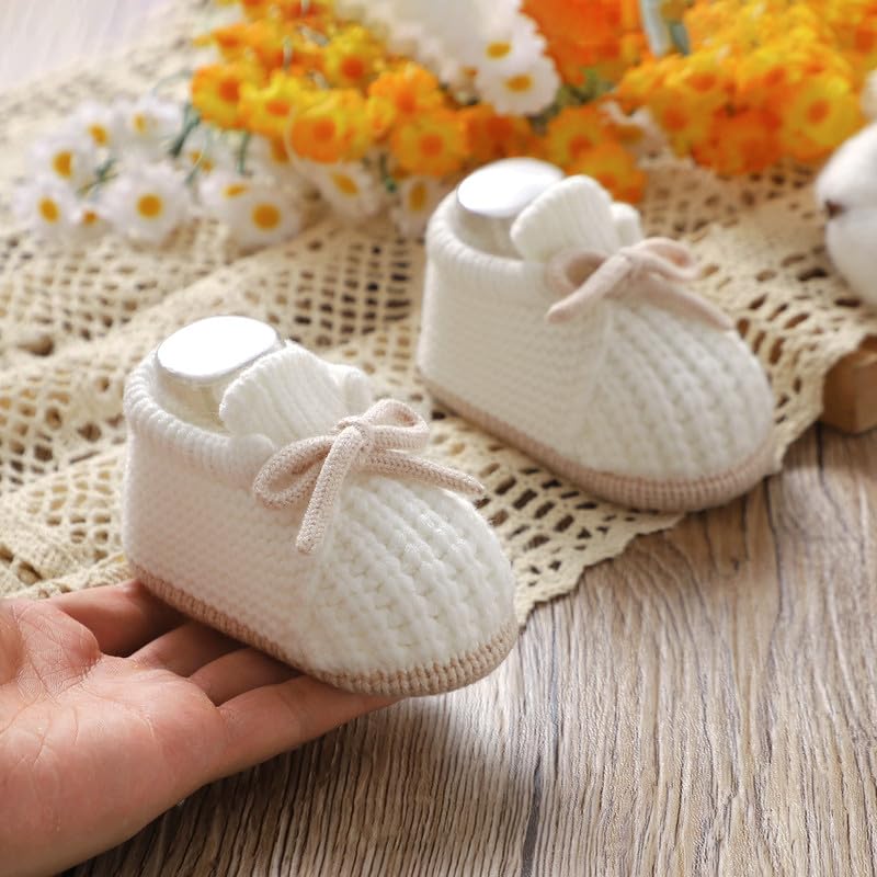 LAWKUL Baby Booties Knit Newborn Shoes Cozy First Walkers Infant Toddler Boots for Boy Girls 0-3 Months White - Image 4