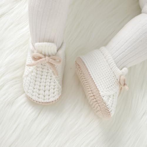 LAWKUL Baby Booties Knit Newborn Shoes Cozy First Walkers Infant Toddler Boots for Boy Girls 0-3 Months White - Image 2