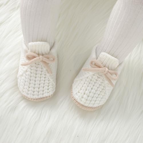 LAWKUL Baby Booties Knit Newborn Shoes Cozy First Walkers Infant Toddler Boots for Boy Girls 0-3 Months White - Image 3