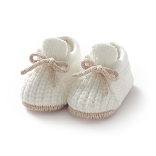 LAWKUL Baby Booties Knit Newborn Shoes Cozy First Walkers Infant Toddler Boots for Boy Girls 0-3 Months White - Image 1