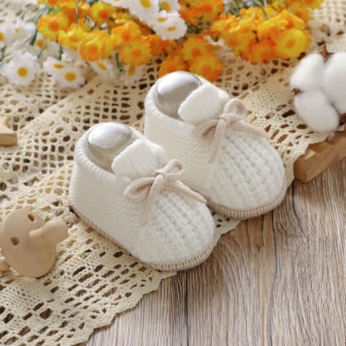 LAWKUL Baby Booties Knit Newborn Shoes Cozy First Walkers Infant Toddler Boots for Boy Girls 0-3 Months White - Image 5