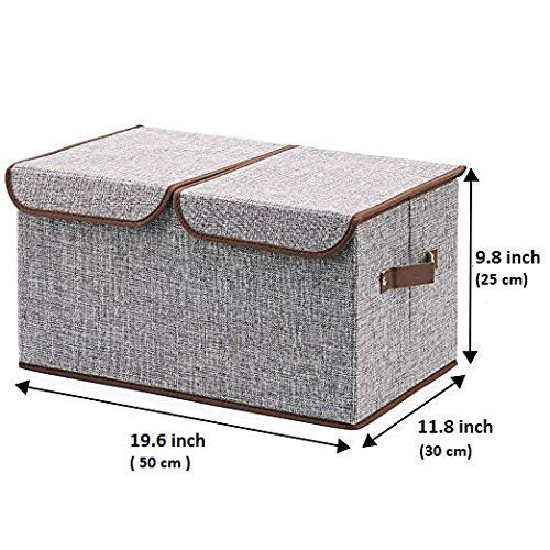 Merayo Linen Fabric Foldable Rectangular Cloth Storage Organizer Box with Lid and Handles Grey 181 x 118 x 98 inches - Image 5