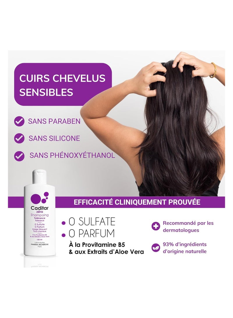 Caditar Zero • Tolerance Shampoo • 150 ml Bottle • Sulfate and Fragrance Free • Protects Keratin • Softness and hydration • Made in France by LABORATOIRES PHARMA-RECHERCHE - Image 2