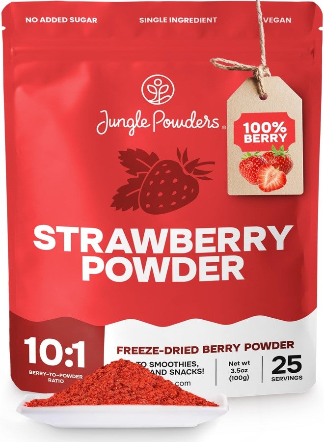 Jungle Powders Strawberry Powder 3.5 Ounce Bag Freeze Dried Strawberry Powder Dehydrated Strawberries Flavoring Additive Free Extract For Baking Dry Berry Fruit Powder Smoothies - Image 1