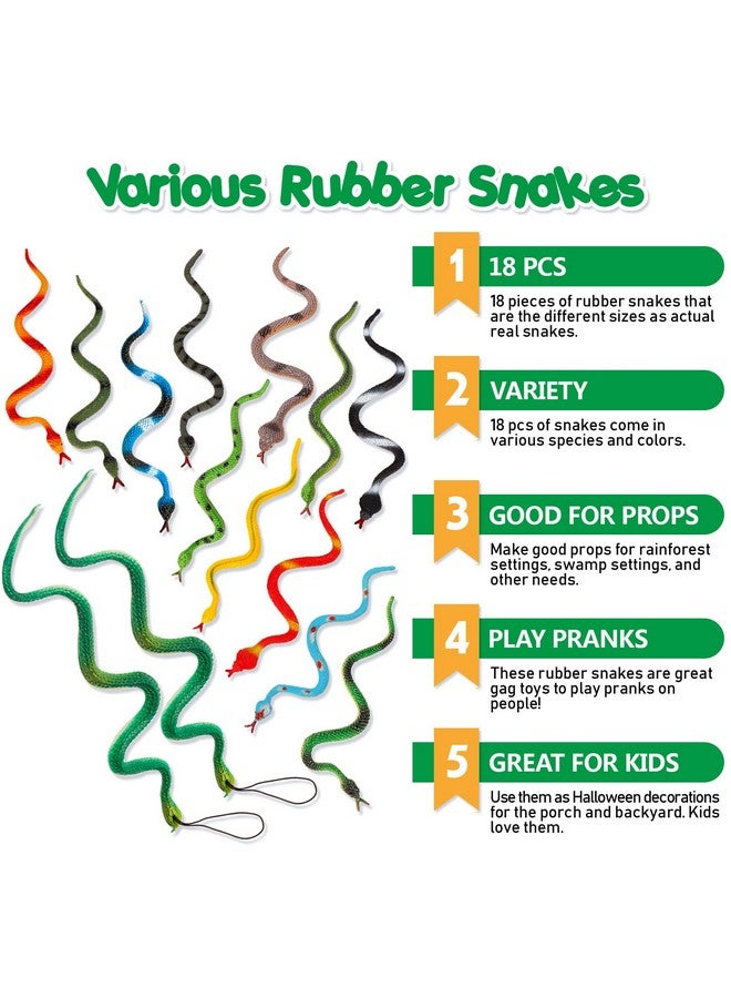 HFATMOS 18 Pcs Realistic Rubber Snakes Assorted Sizes Plastic Snakes Prank Snake Toys For Halloween Party Tricking People Kids Playing Garden Props Deter Squirrels Mouse Rabbits Birds - Image 4