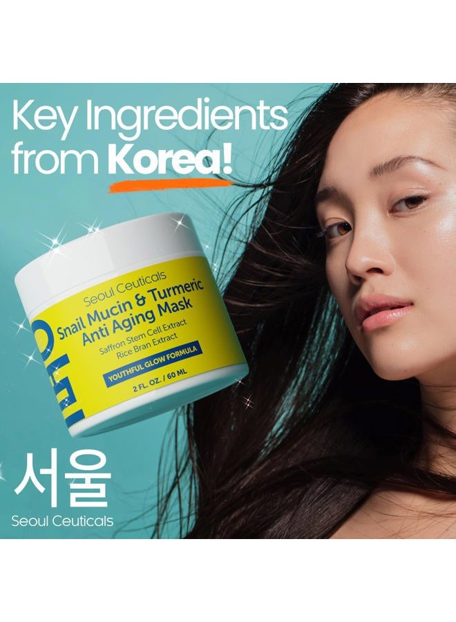 seoulceuticals Korean Face Mask Skin Care - Snail Mucin Turmeric Mask for Face – Cruelty Free K Beauty Anti Aging Face Mask for Healthy, Youthful Glow 2oz - Image 4