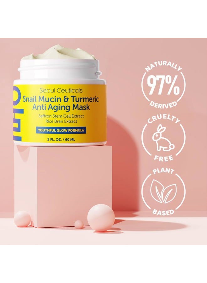 seoulceuticals Korean Face Mask Skin Care - Snail Mucin Turmeric Mask for Face – Cruelty Free K Beauty Anti Aging Face Mask for Healthy, Youthful Glow 2oz - Image 5