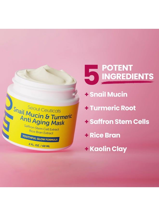 seoulceuticals Korean Face Mask Skin Care - Snail Mucin Turmeric Mask for Face – Cruelty Free K Beauty Anti Aging Face Mask for Healthy, Youthful Glow 2oz - Image 3
