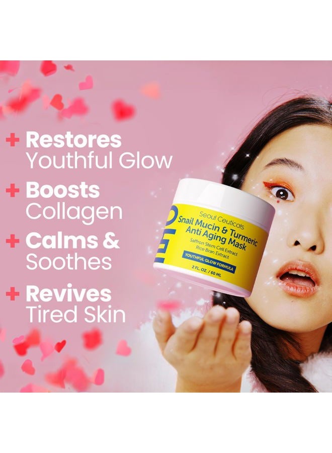 seoulceuticals Korean Face Mask Skin Care - Snail Mucin Turmeric Mask for Face – Cruelty Free K Beauty Anti Aging Face Mask for Healthy, Youthful Glow 2oz - Image 2