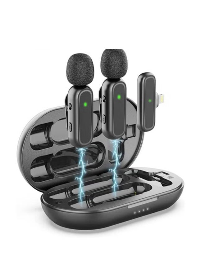 spa luxetique Wireless Lavalier Microphone with Charging Case Portable Video Recording Studio Rechargeable Mic Receiver Low Latency Interview (2 Lightning MIC)  - Image 1