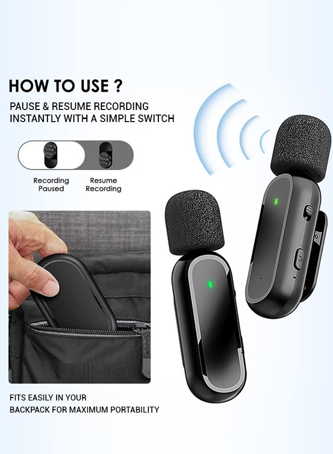 spa luxetique Wireless Lavalier Microphone with Charging Case Portable Video Recording Studio Rechargeable Mic Receiver Low Latency Interview (2 Lightning MIC)  - Image 5
