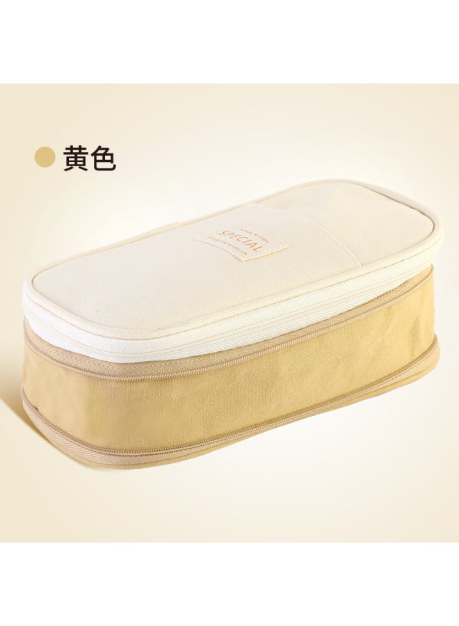 YUERUI Macaron Pencil Case Double Canvas Retractable Large Capacity Simple Pencil Case Double Zipper Multi-layer Pencil Case - Image 1