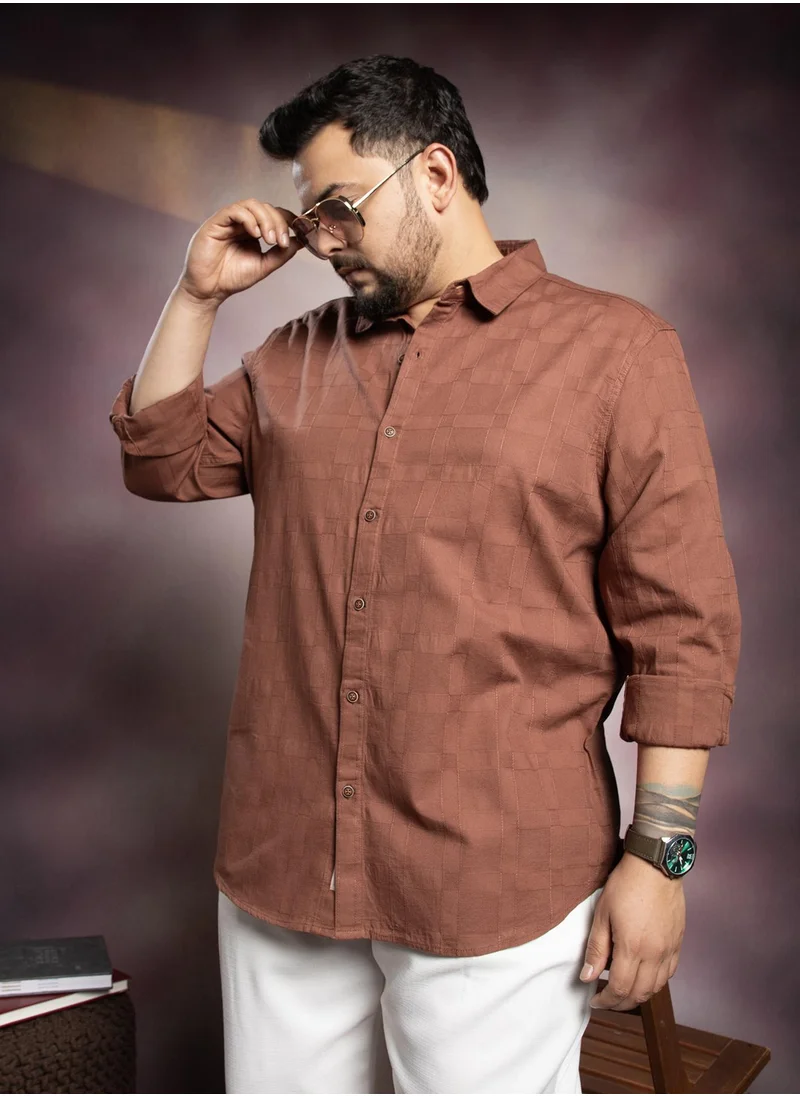 انستافاب بلس Instafab Plus Men's Mocha Brown Boxline-Woven Shirt For Casual Wear | Spread Collar | Long Cuffed Sleeves | Button Closure | Plus Size Shirt Crafted With Comfort Fit For Everyday Wear