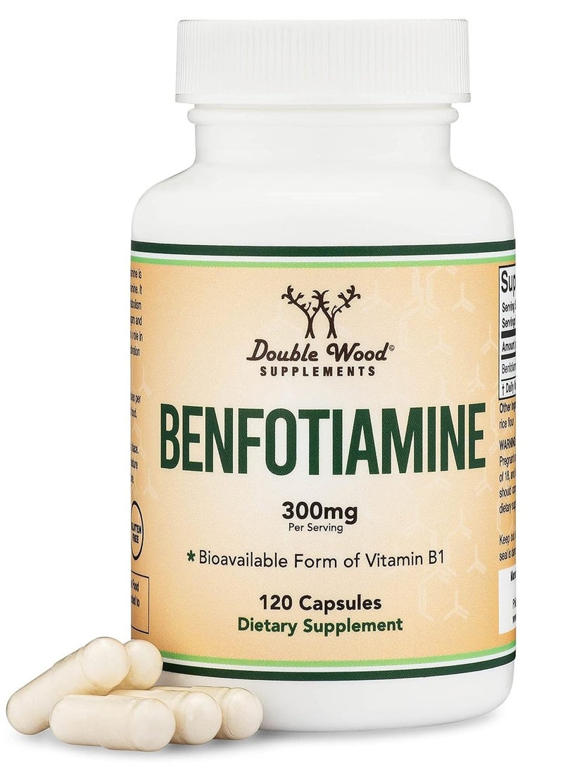 Double Wood Supplements جرعات بنفوتيامين 300 مجم تم اختبارها من قبل جهة خارجية، 120 كبسولة
