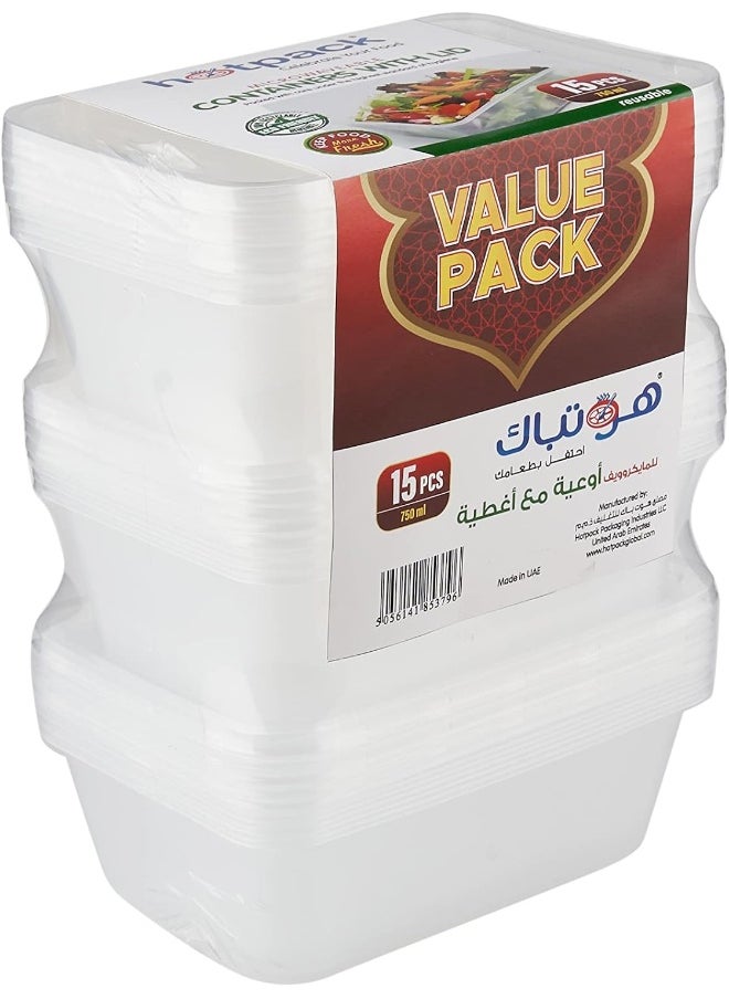 Hotpack حاوية ميكروويف هوتباك 750 مل × 3 عبوات (15 قطعة)  - Image 2