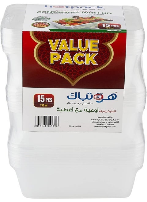 Hotpack Microwave Container 750ml X 3 Packets (15 Pieces)