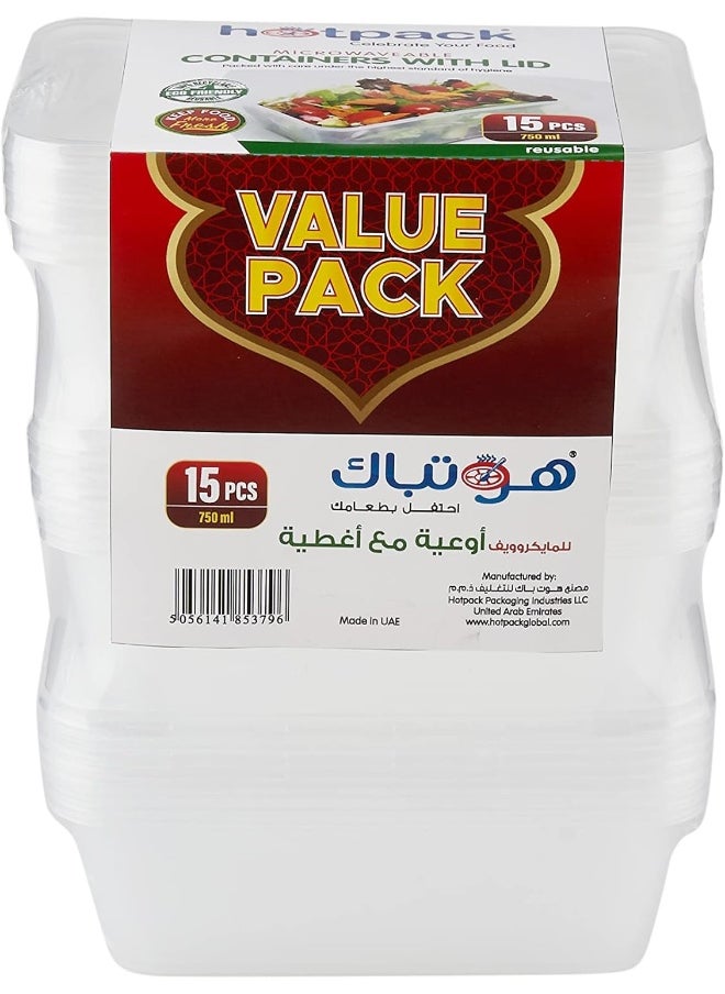 Hotpack حاوية ميكروويف هوتباك 750 مل × 3 عبوات (15 قطعة)  - Image 1